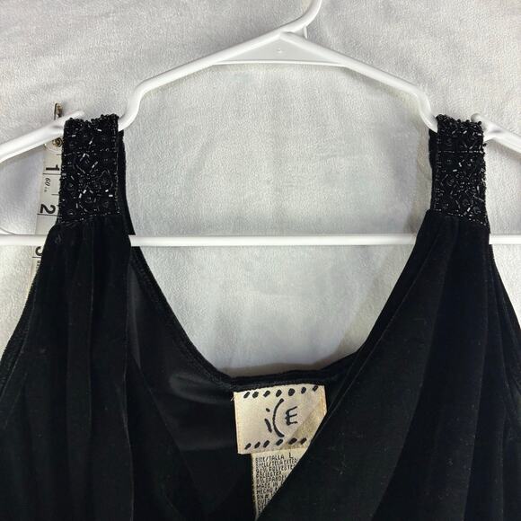 Vintage iCe Black Velvet Cowl Neck Tank Blouse Beaded Strap Womens Large Petite - Picture 3 of 8